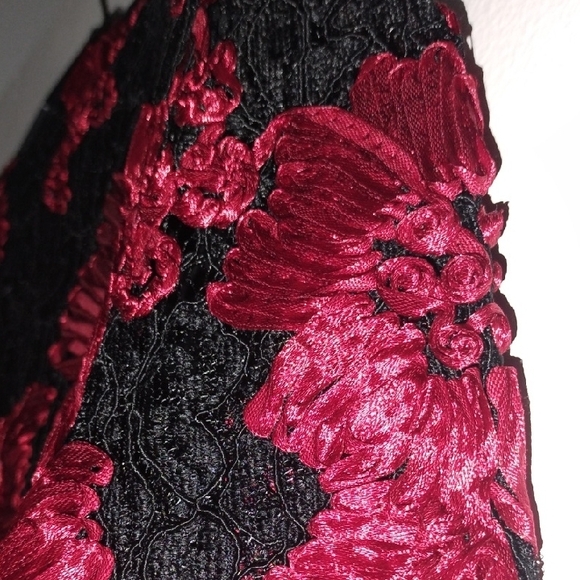 Express Red and Black Lace Floral Bodysuit - Picture 13 of 15